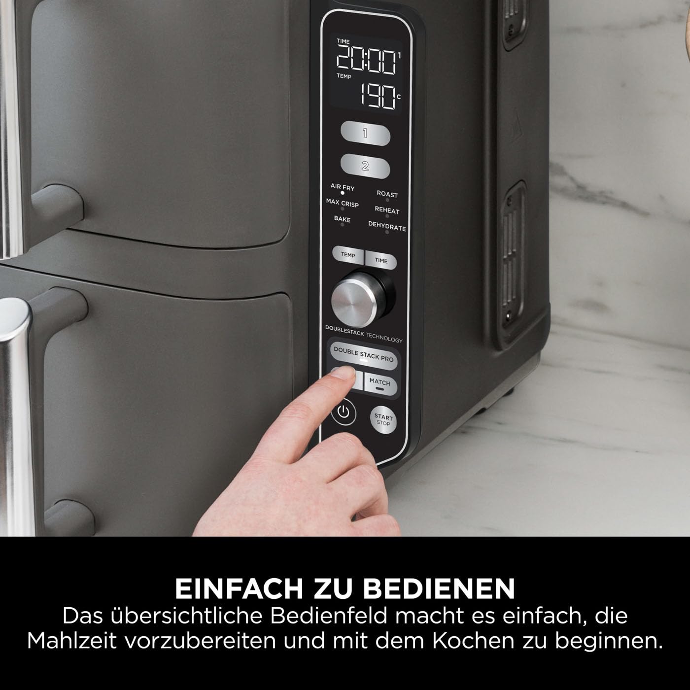 Ninja Double Stack XL Air Fryer Heißluftfritteuse, 9,5L Airfryer, Doppelkorb-Heißluftfritteuse mit 4 Kochstufen, 2 Körben, 2 Rosten, platzsparendes Design, 6 Kochfunktionen, 8 Portionen, Grau SL400EU
